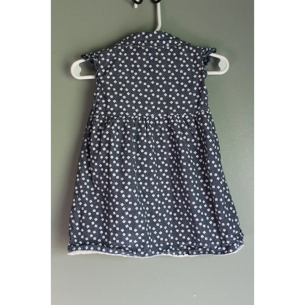 Healthtex Baby Girl Dress 100% Cotton Blue White Flowers Size 12m